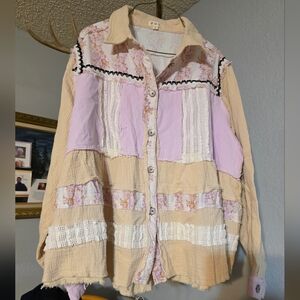 POL Mustard Multi Oversized Long Sleeve Lace Contrast Shirt.